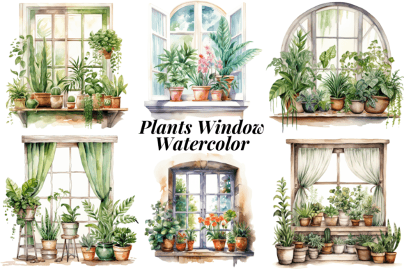 Download Plants Window Watercolor - Premium Resources