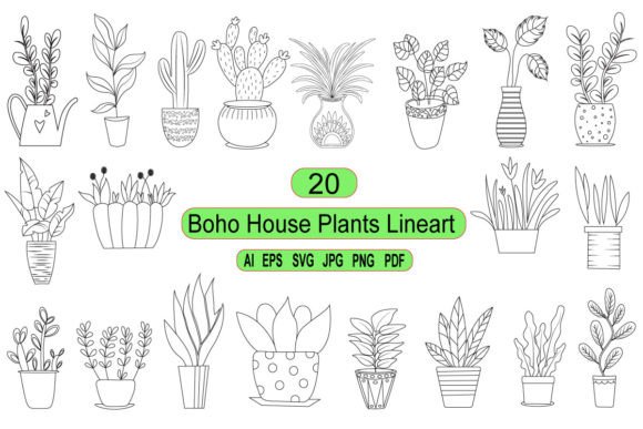 Download Boho House Plants Lineart Graphic - Premium Resources