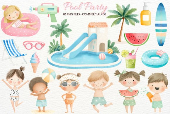 Download Summer Pool Party Nursery Kids Clipart - Kids clipart Collection